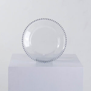 Charger Plate - Elegant Clear Glass with Silver Beaded Rim